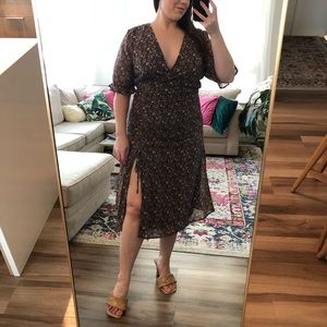 Blue & Brown Floral Midi Dress